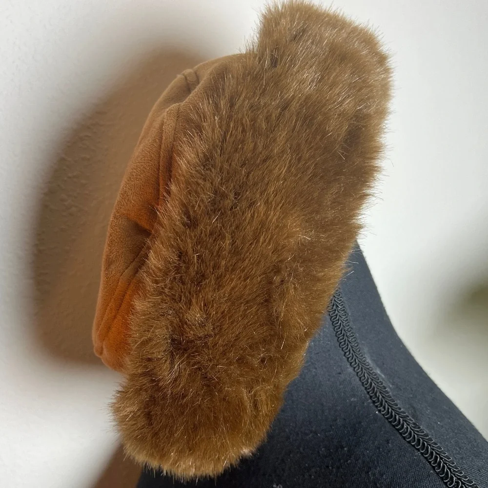 Betmar New York Women’s Faux Suede Tan Hat with Faux Fur Trim Size: O/S